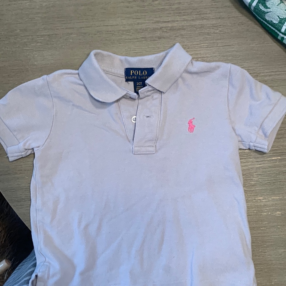 Polo Ralph Lauren 2T gray short sleeved polo with pink pony.